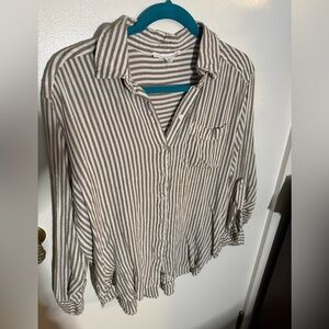 Jane and Delancey Brown Striped Button-Up Top